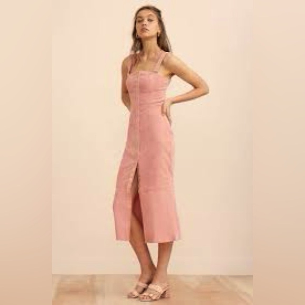 NWT L Finders Prisms Midi Dress in Dusty Pink Pinwale Corduroy
